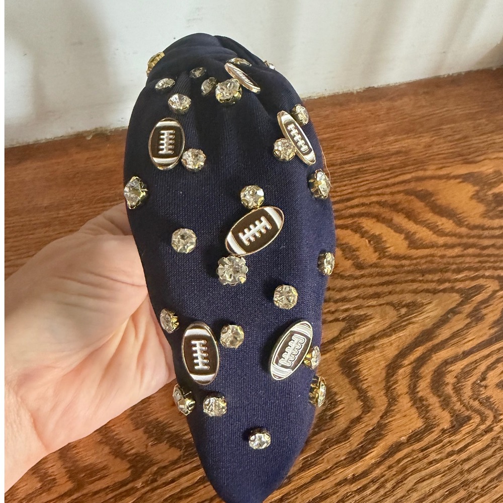 Anthropologie Navy Football Rhinestone Knotted Headband Game Day Hair Accessory